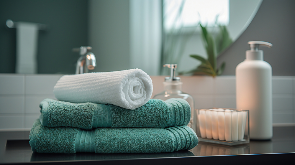 rolled towels in bathroom
